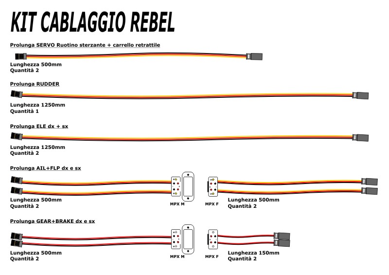 Rebel PIROTTI cables kit with cables for electric landing gear